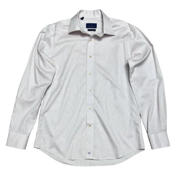 DAVID DONAHUE Luxury Non Iron Trim Fit Plaid Designer Business Dress Shirt - Picture 1 of 5